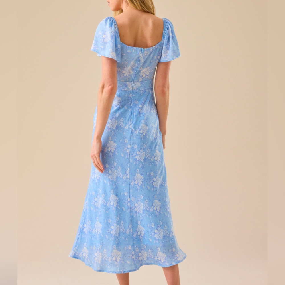 Altar'd State Dress NWT Size L Floral Maxi Baby Blue Long Flare Cottagecore